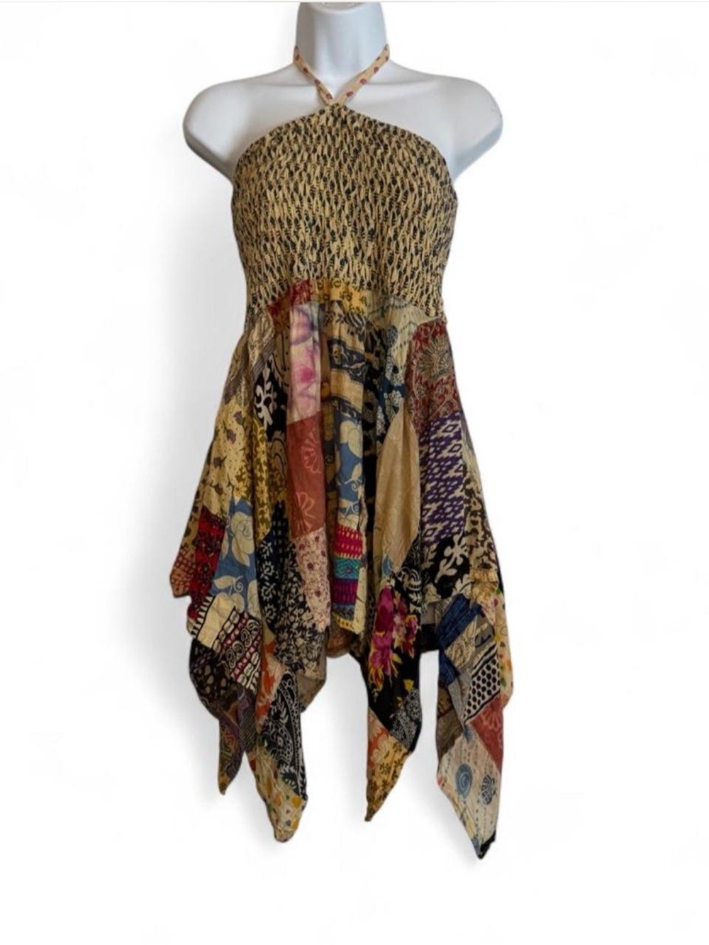 Boho Patchwork Halter fairy cut dress in Multicolor
